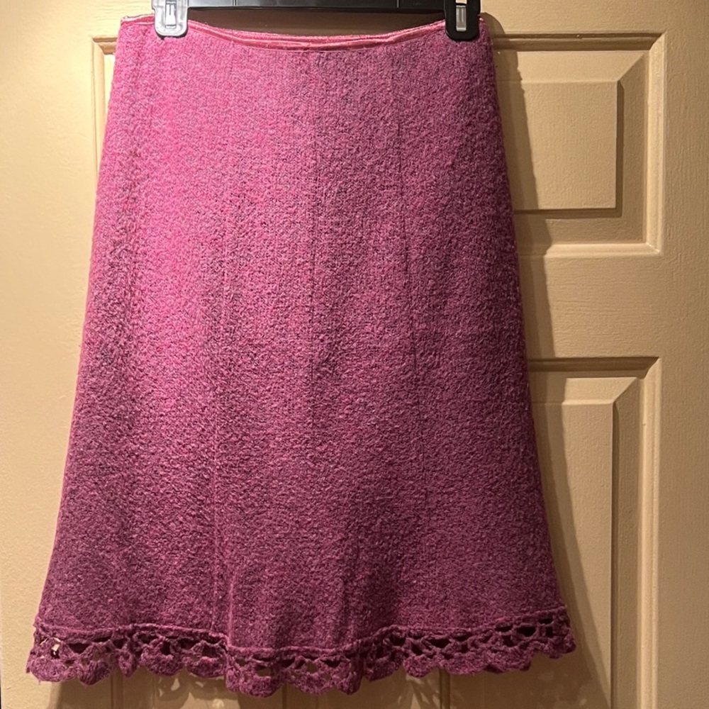 Nanette Lepore Pink Crochet-Hem A-Line Skirt